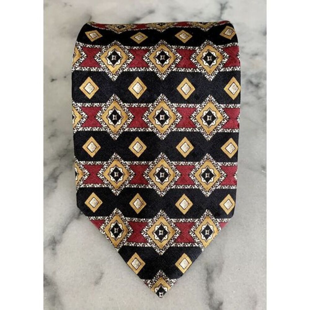Tom James Geometric Brocade 100% Silk Tie Made in USA